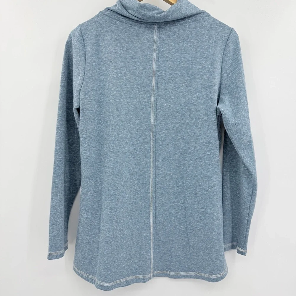 Soft Surroundings Brinley Button Heathered Blue Cowl Neck Tunic Knit Top Size PS